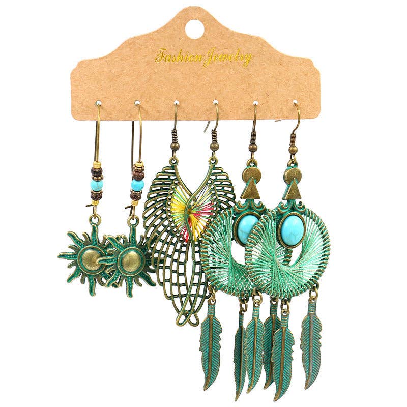 Boho Tassel Statement Earrings Jewelry Set: HQEF-1577