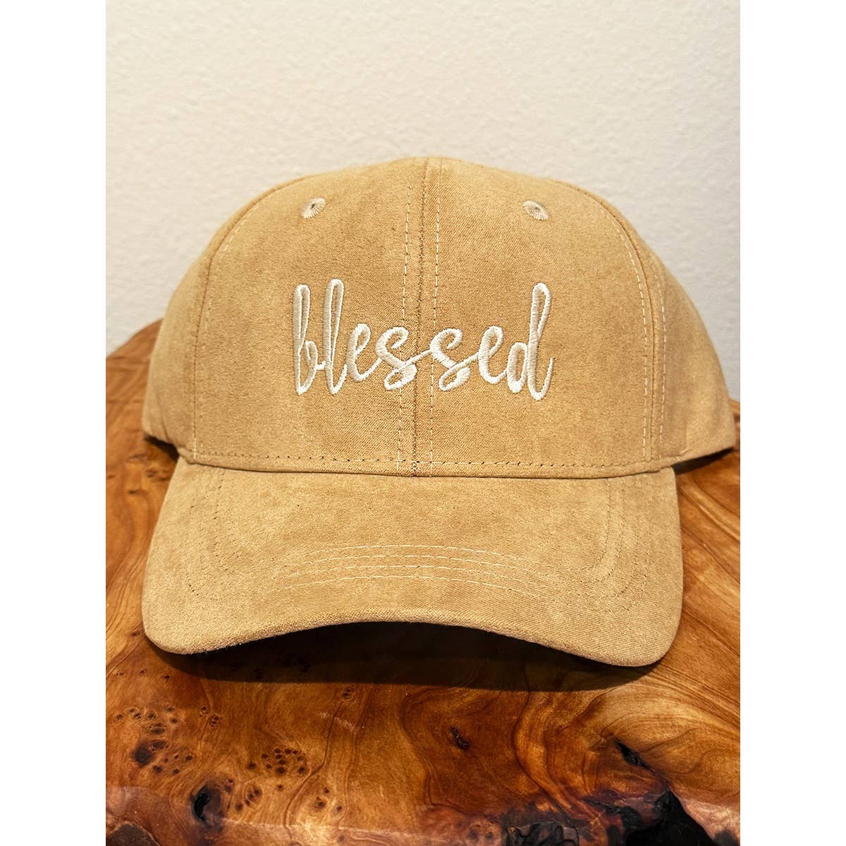 Blessed Embroidered Faux Suede Baseball Caps: CAMEL / ONE(6)