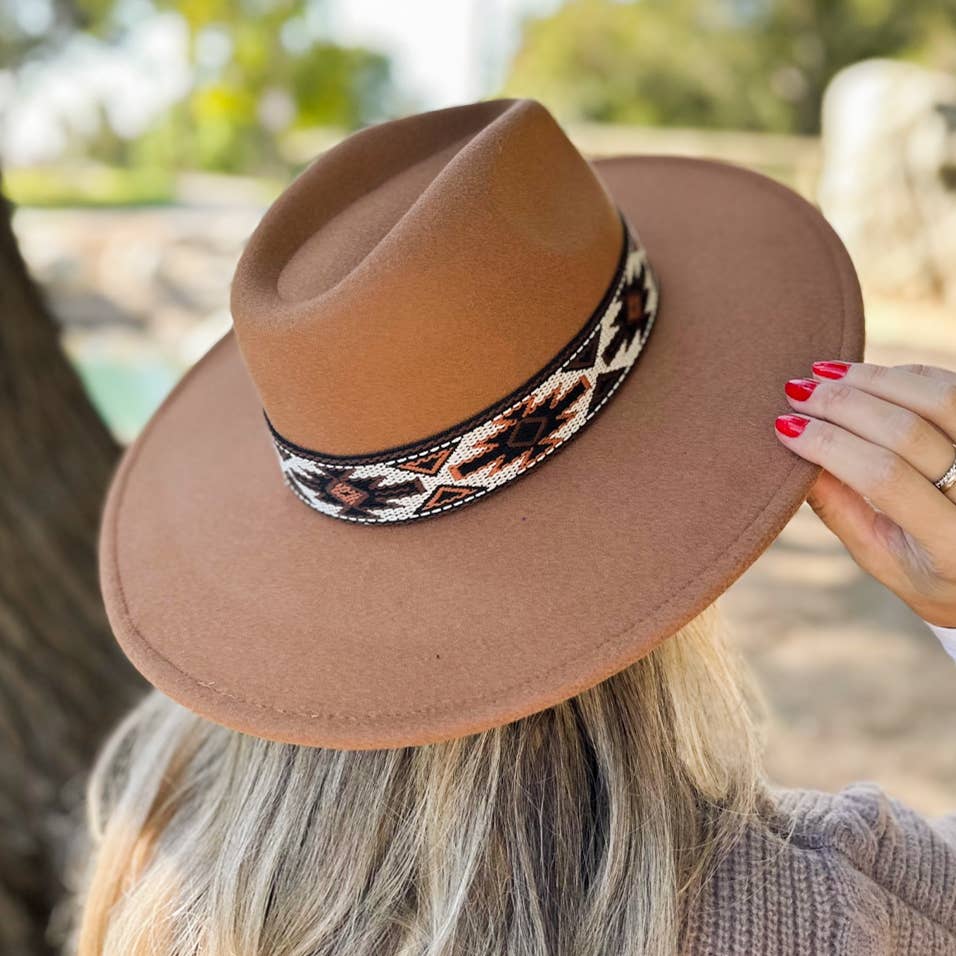 Camel Boho Fedora Hat – Western Aztec Styling Accessory: Camel / One Size