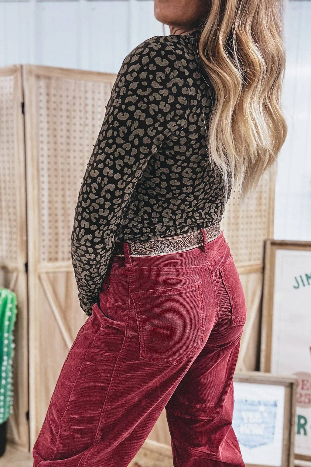 Leopard Print Velvet Long Sleeve Western Style Pullover Top