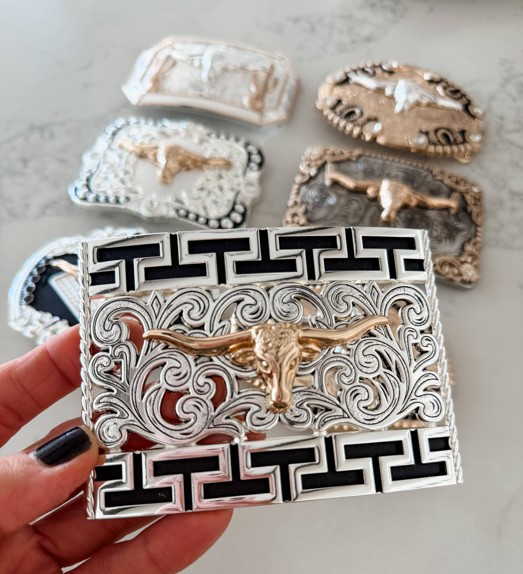 Western Longhorn Steer Metal Belt Buckle: 1
