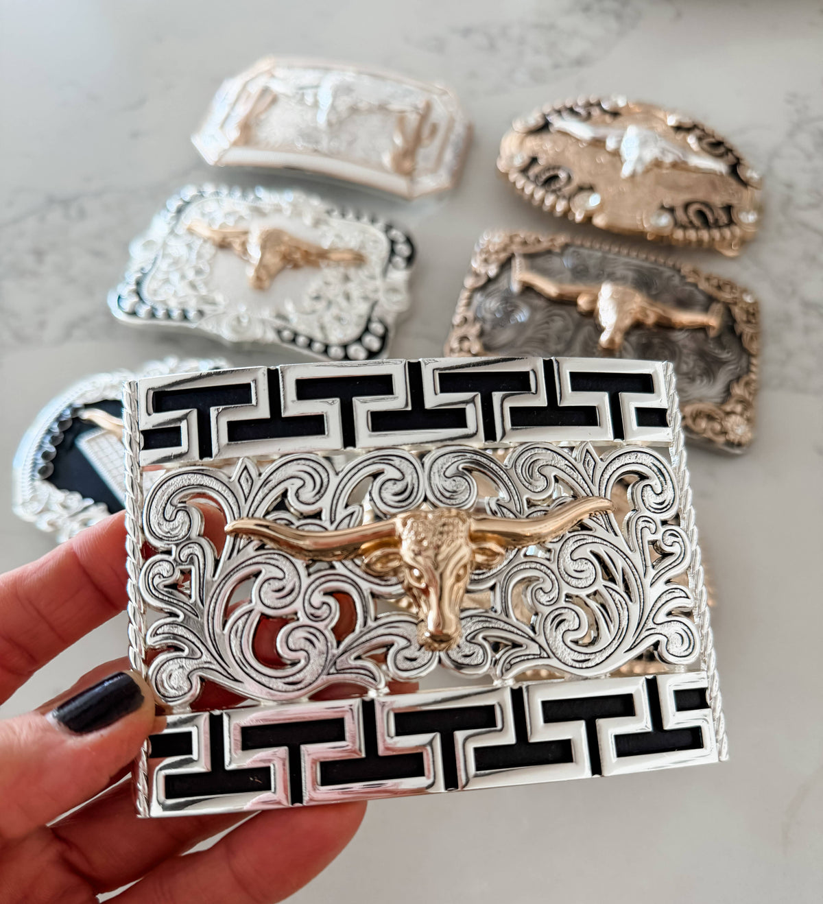 Western Longhorn Steer Metal Belt Buckle: 1