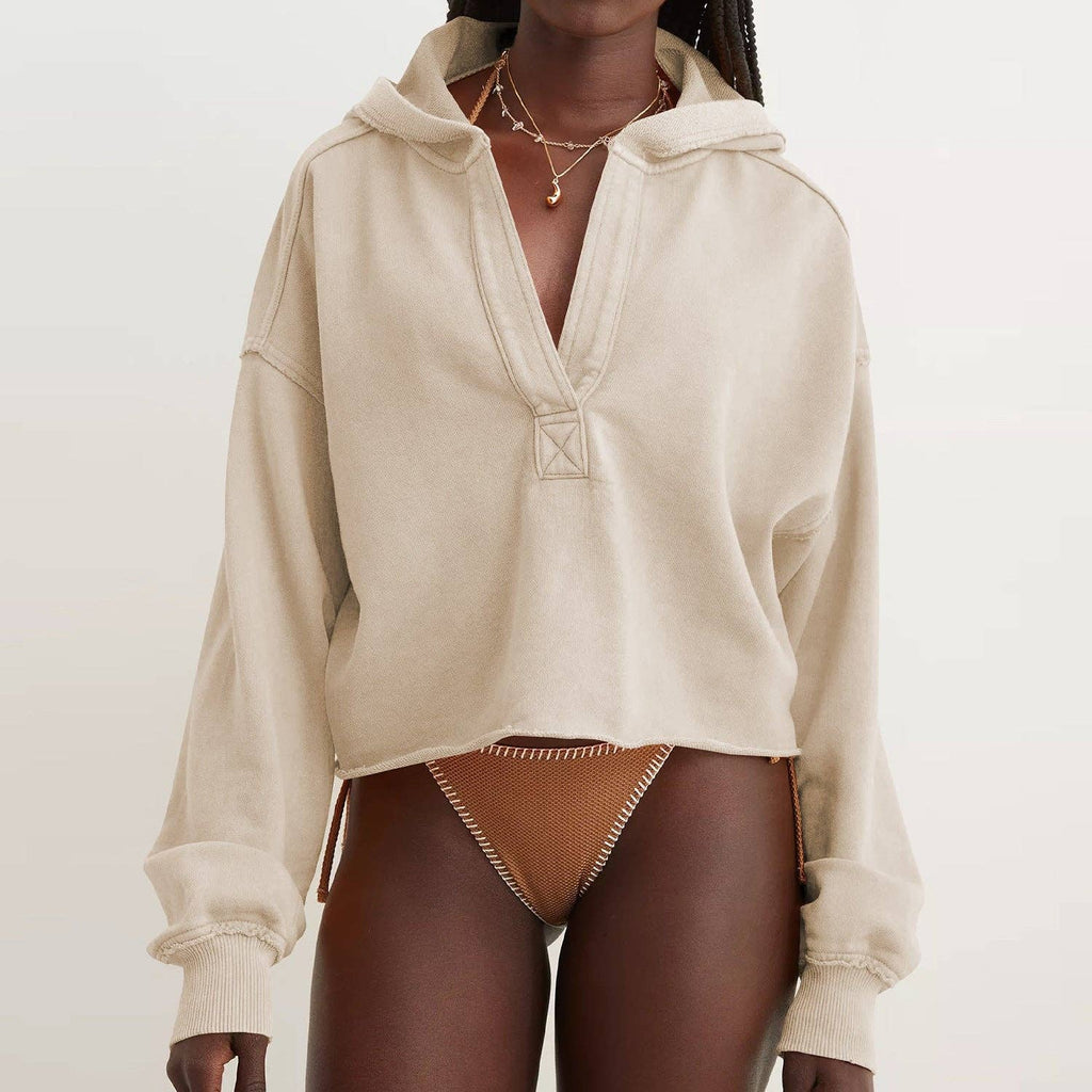 Oversized Hooded V Neck Sweatshirt Pullover Top