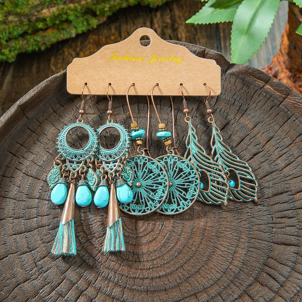 Boho Tassel Statement Earrings Jewelry Set: HQEF-1443