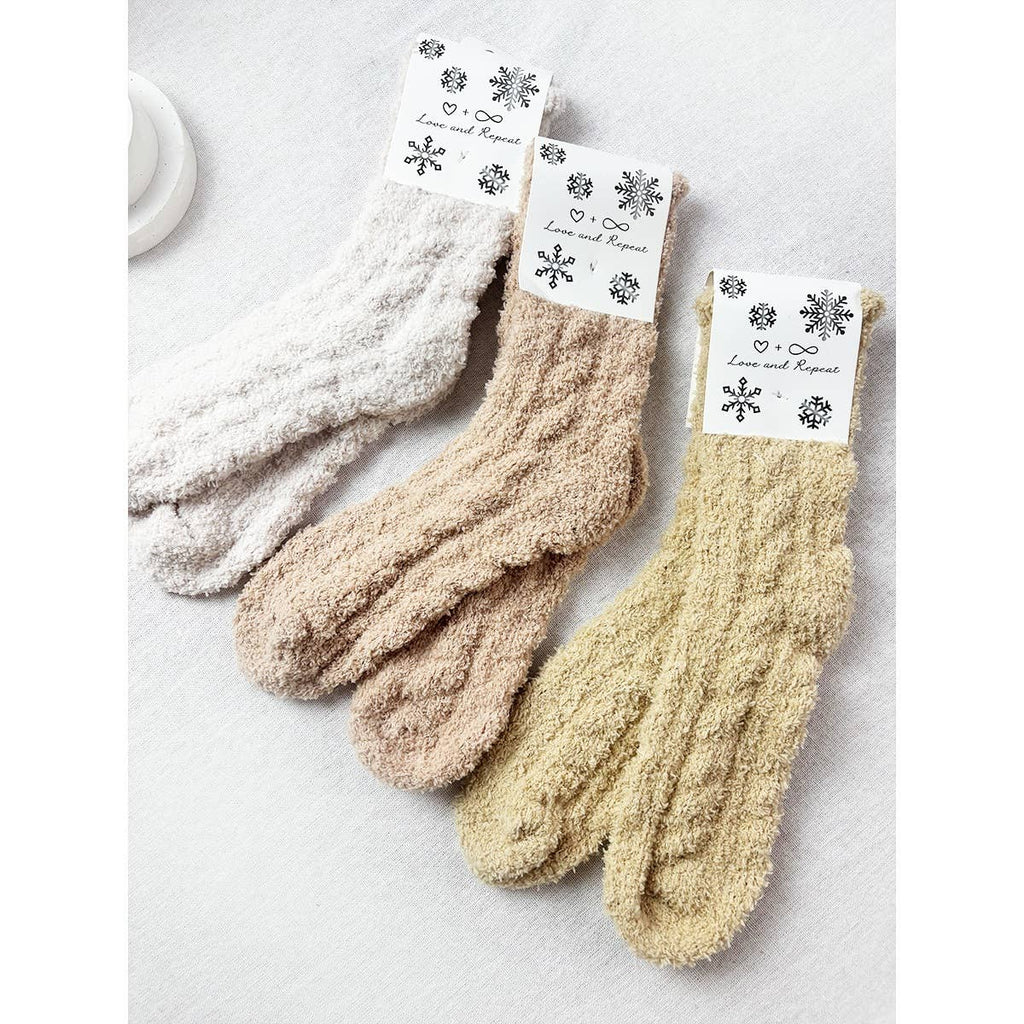 Neutral Tone Solid Cable Pattern Cozy Socks: MIX COLOR / ONE(12)