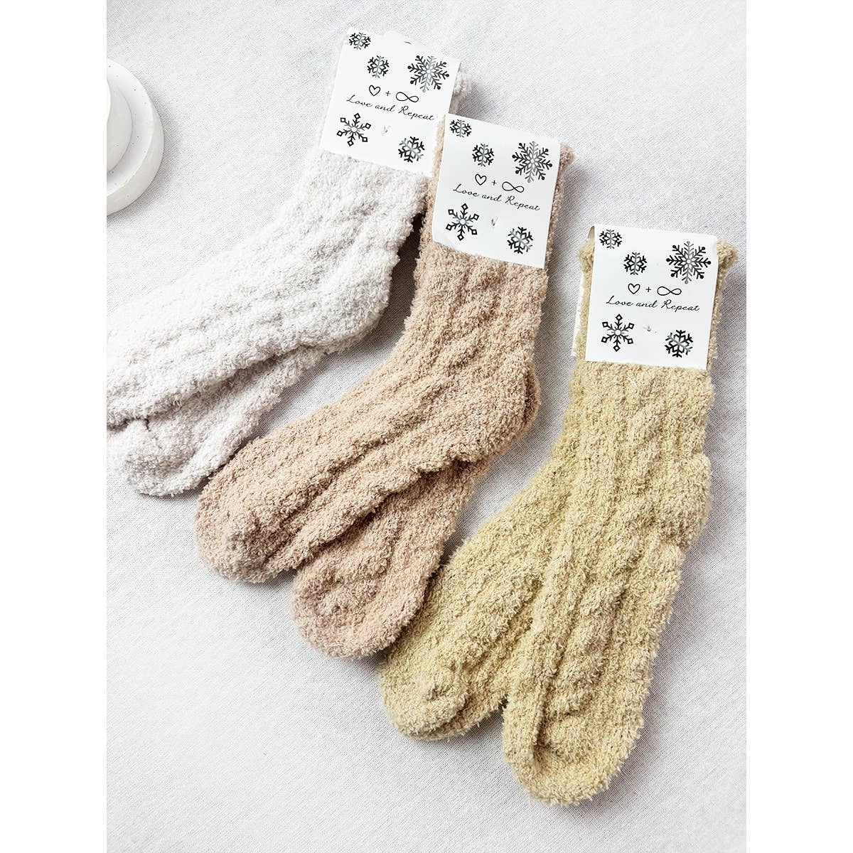 Neutral Tone Solid Cable Pattern Cozy Socks: MIX COLOR / ONE(12)