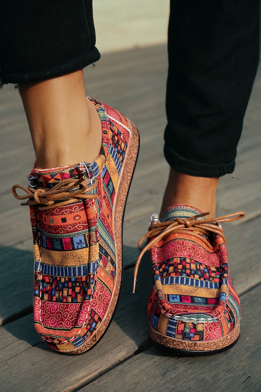 Western Leopard Faux Suede Lace-up Decor Slip On Shoes