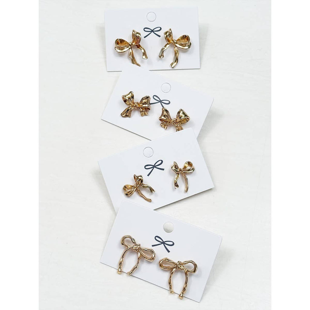 4-Kind Pretty Gold Bow Earrings