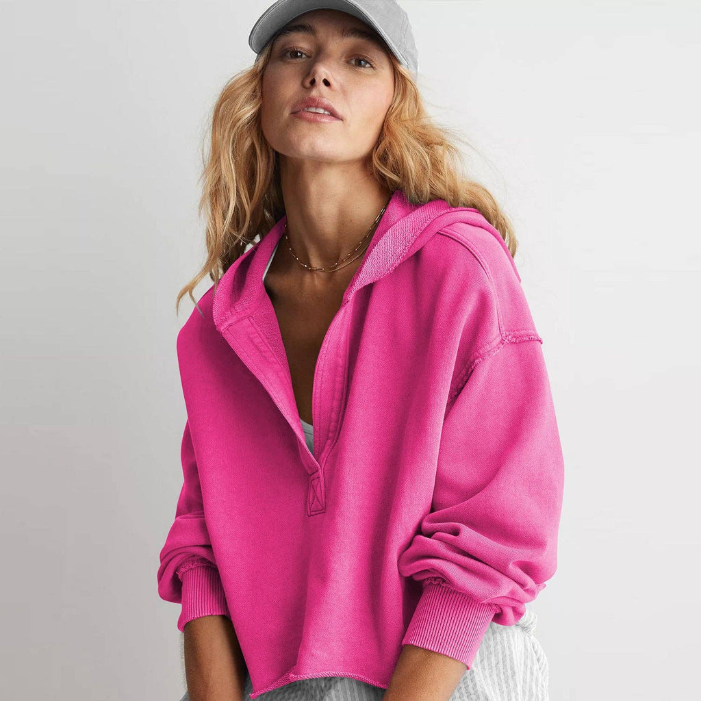 Oversized Hooded V Neck Sweatshirt Pullover Top