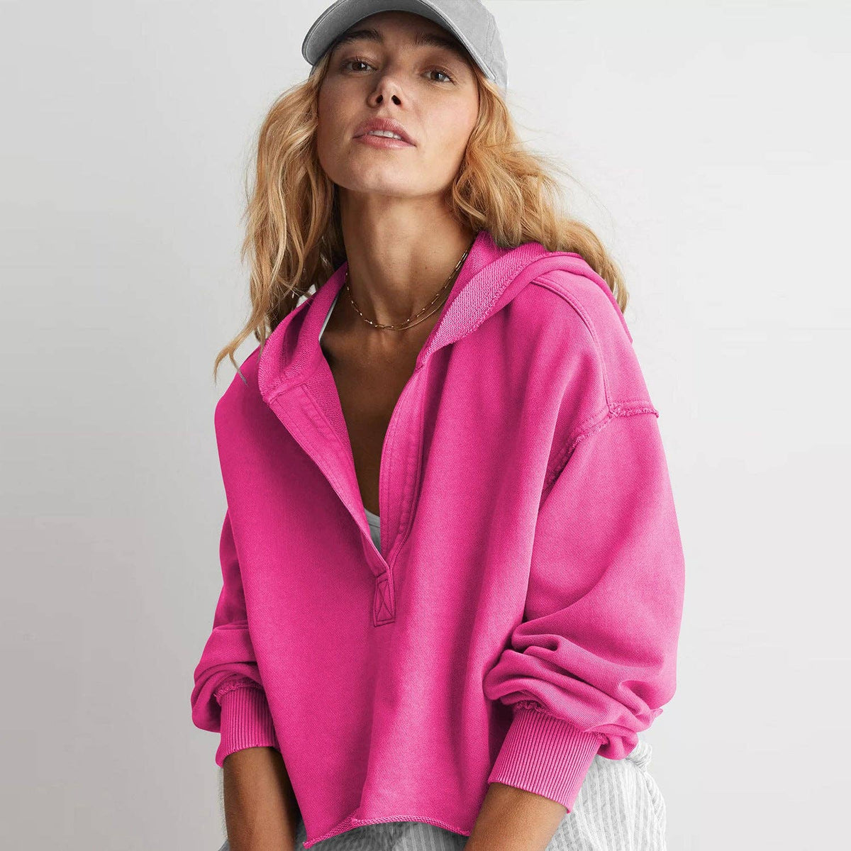 Oversized Hooded V Neck Sweatshirt Pullover Top