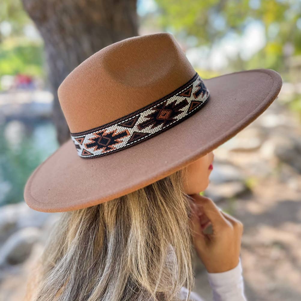 Camel Boho Fedora Hat – Western Aztec Styling Accessory: Camel / One Size