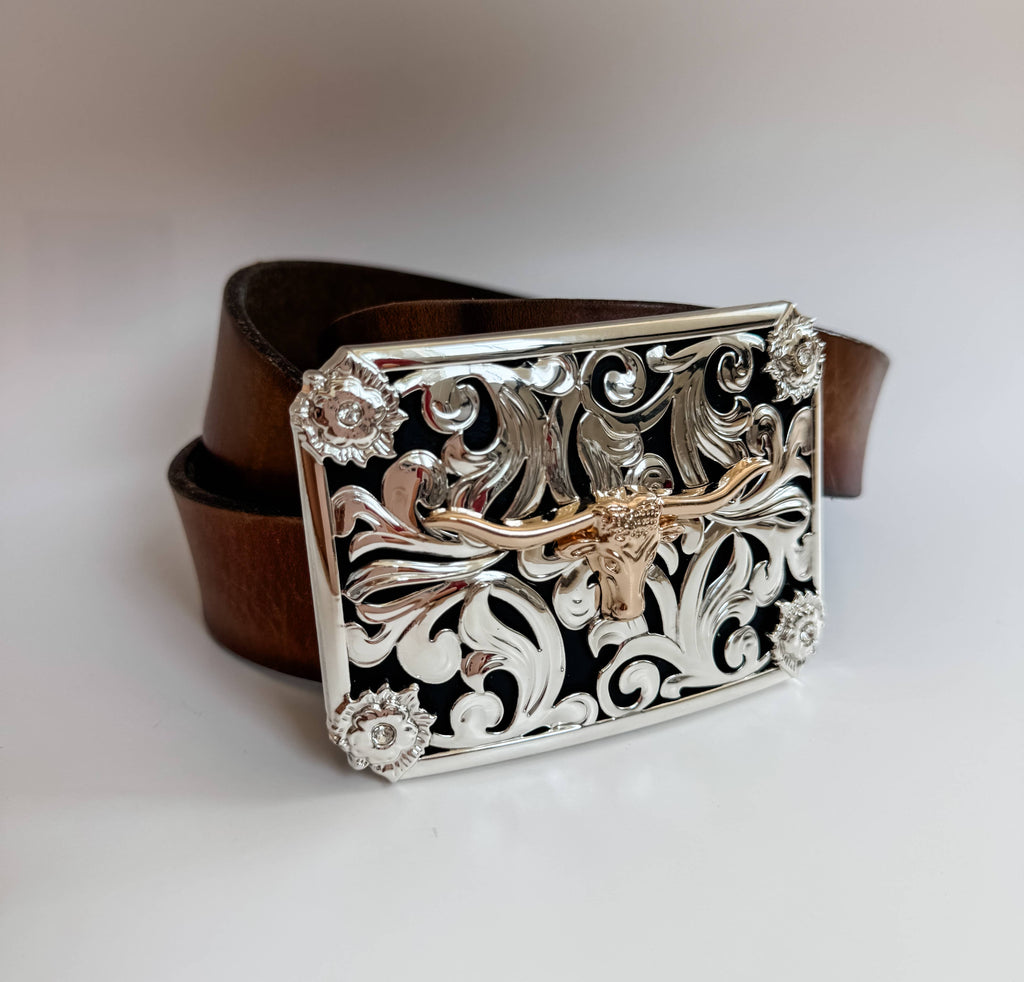 Western Longhorn Steer Metal Belt Buckle: 1