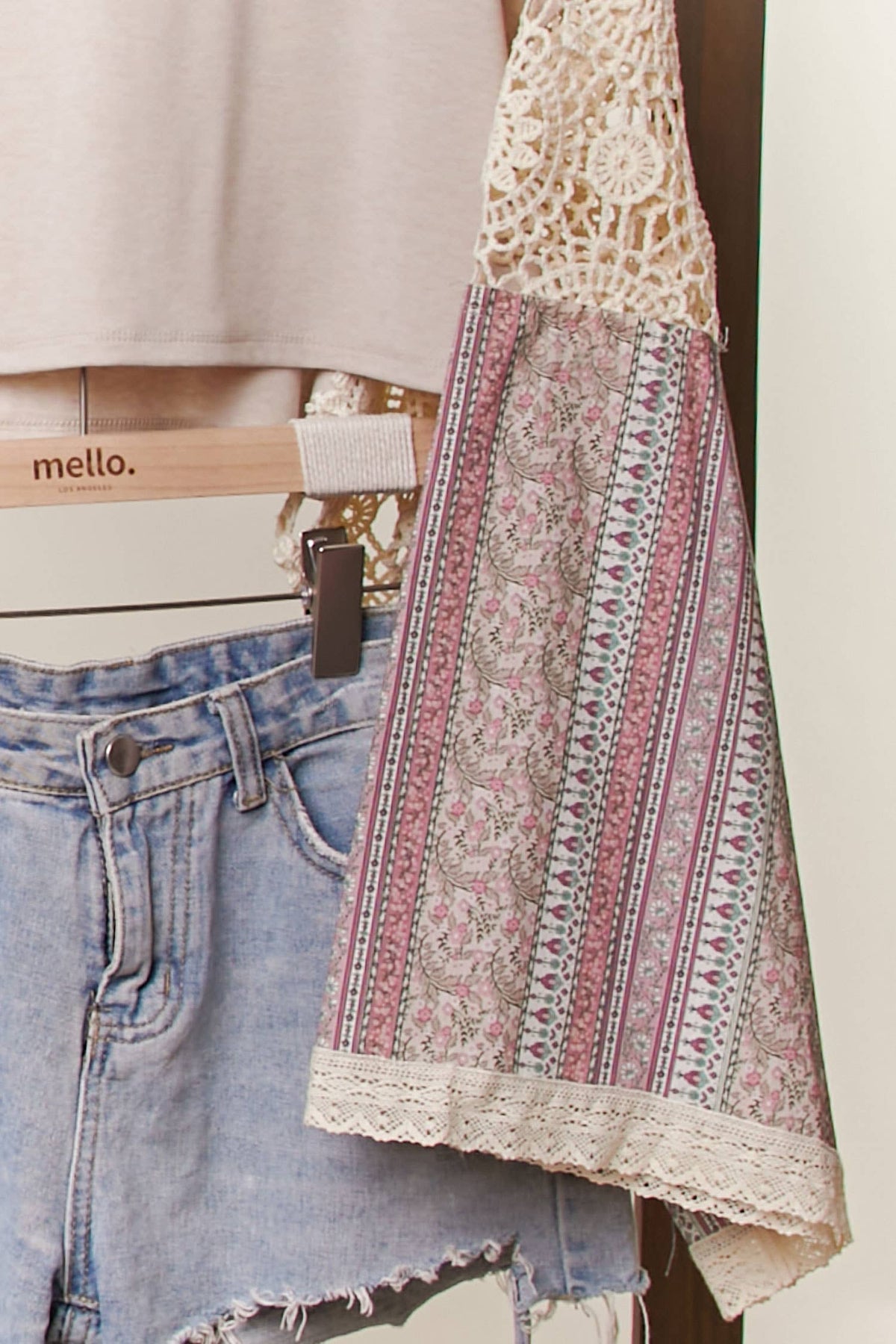 Lace and Patchwork Bell-Sleeve Crop Top