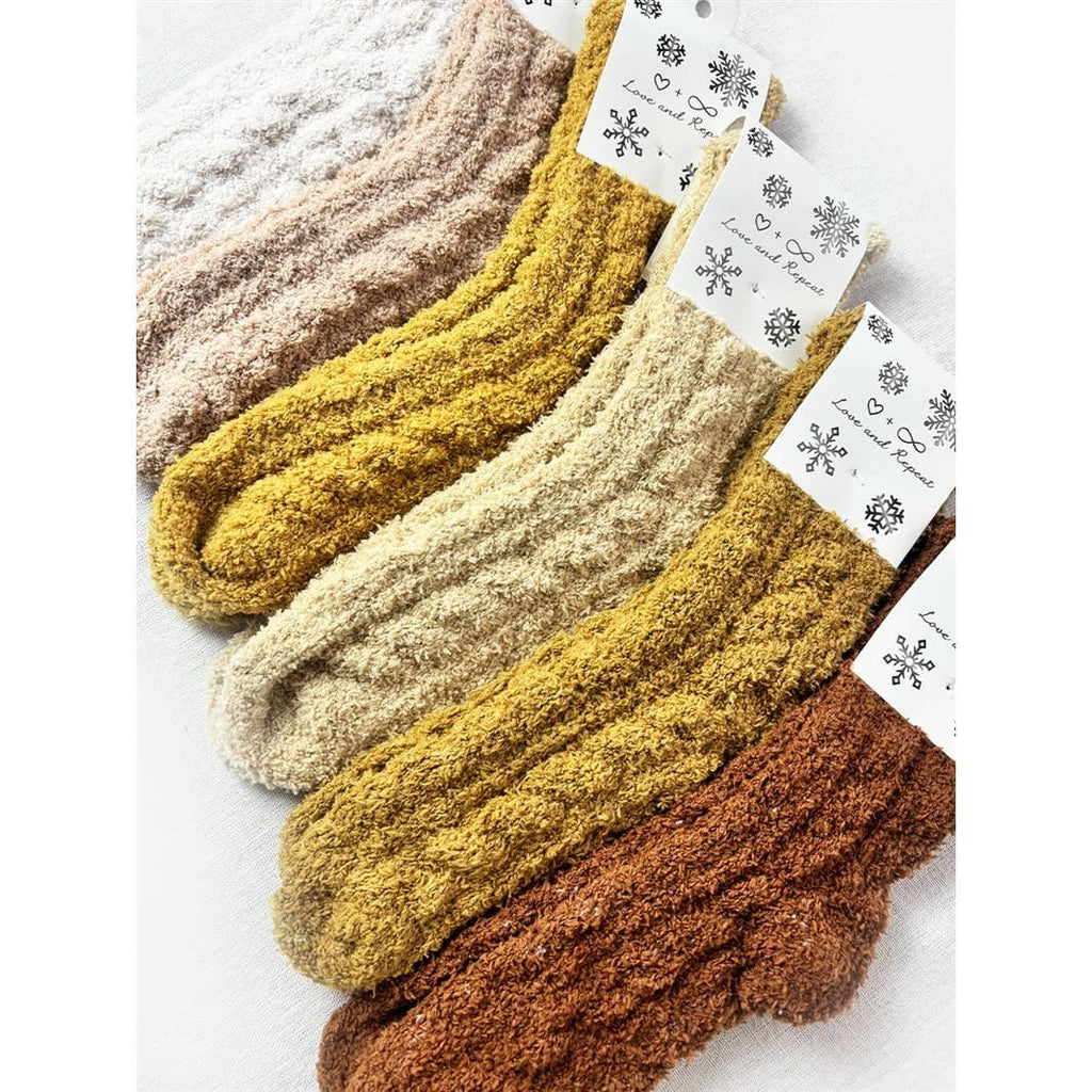 Neutral Tone Solid Cable Pattern Cozy Socks: MIX COLOR / ONE(12)
