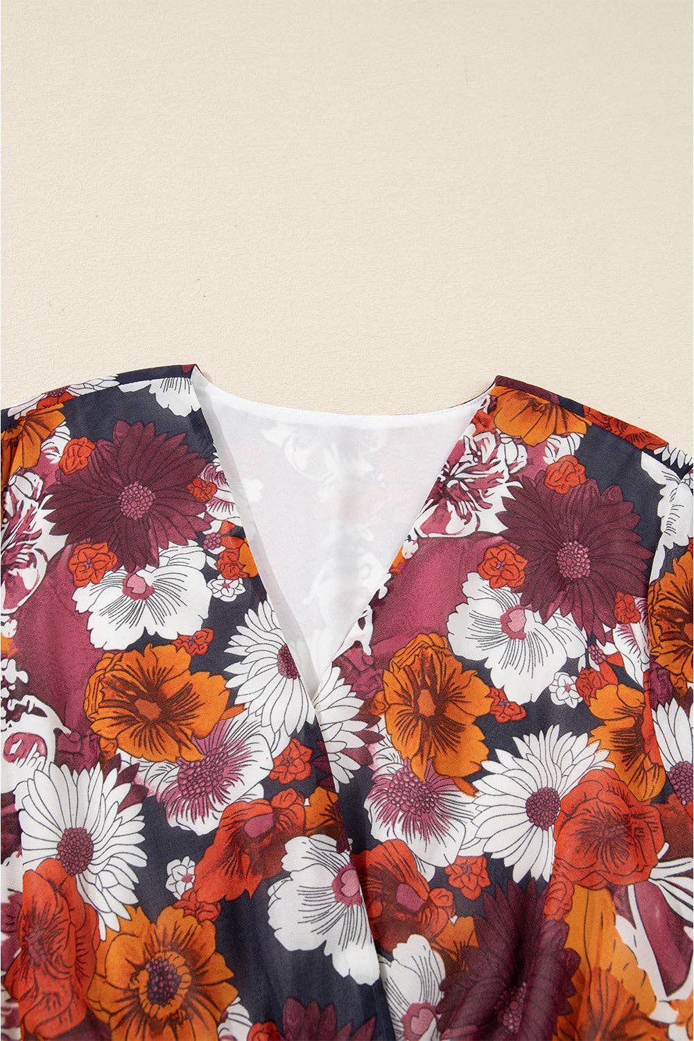 Floral Print Wrap V Neck Puff Sleeve Flowy Mini Dress