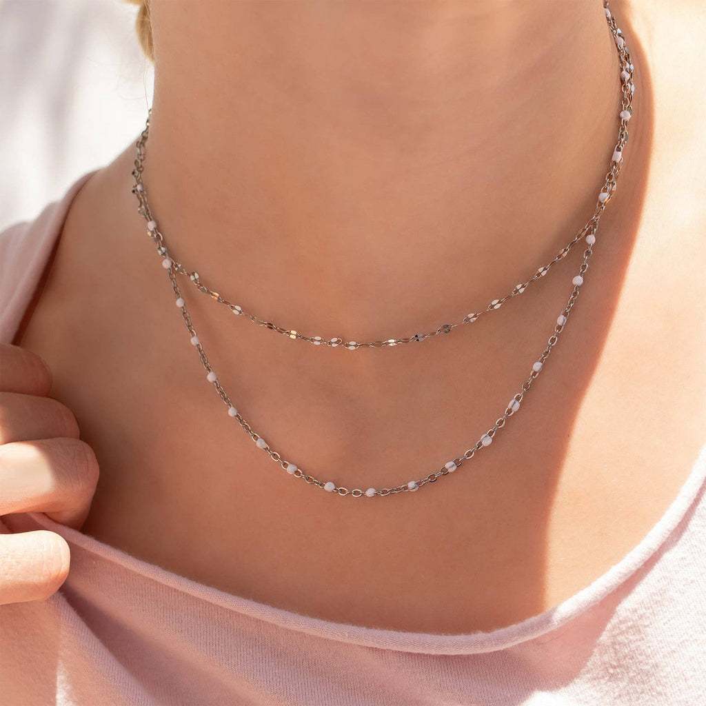18K Gold PVD Stainless Steel White Confetti Chain Necklace: Stainless / 16+2"