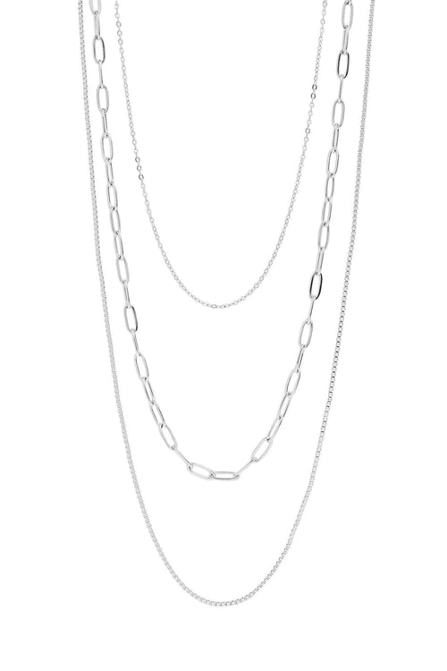 Two silver chain necklaces on a white background