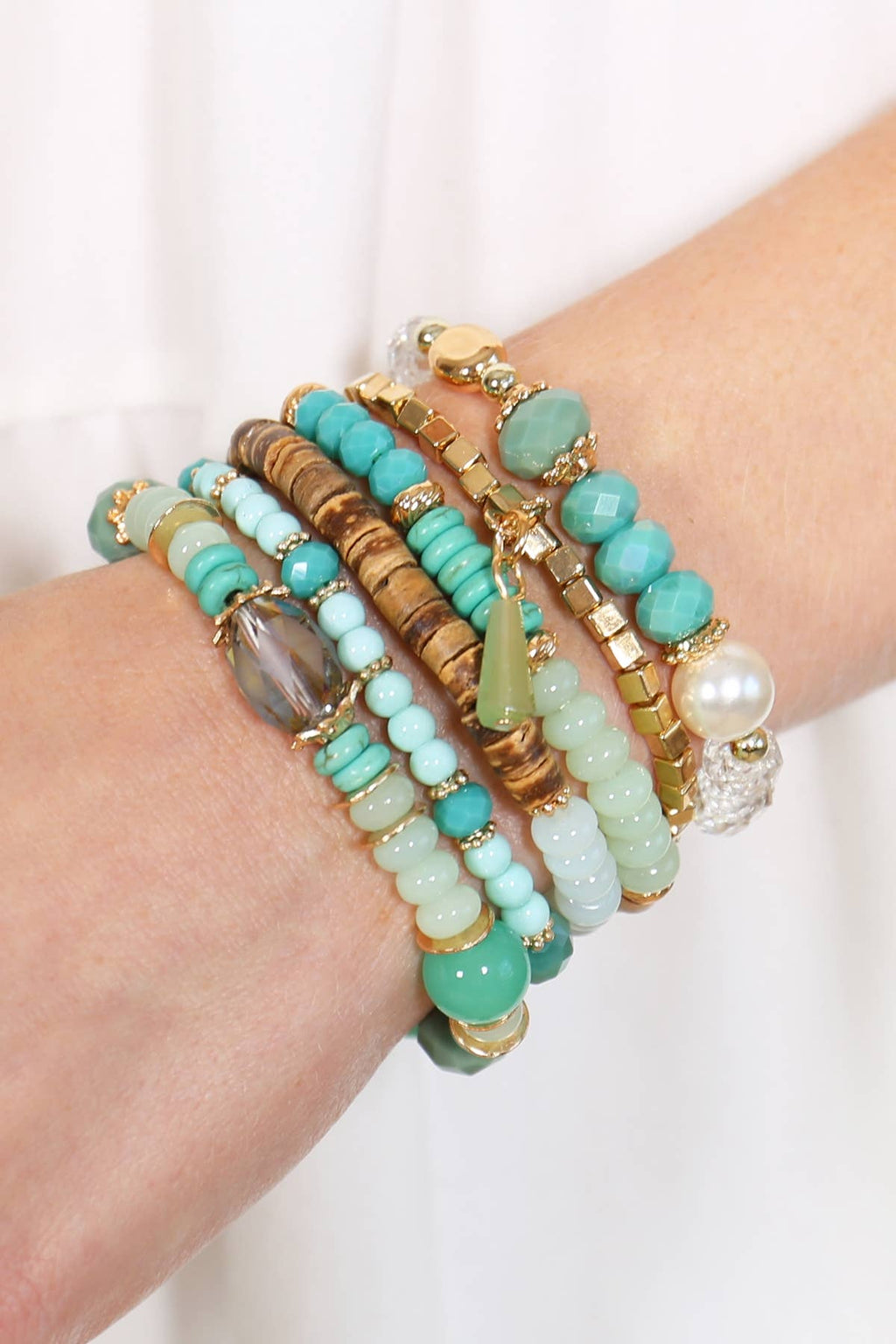 MULTI-STONE BEADS STACKABLE BRACELETS: NATURAL / ONE SIZE