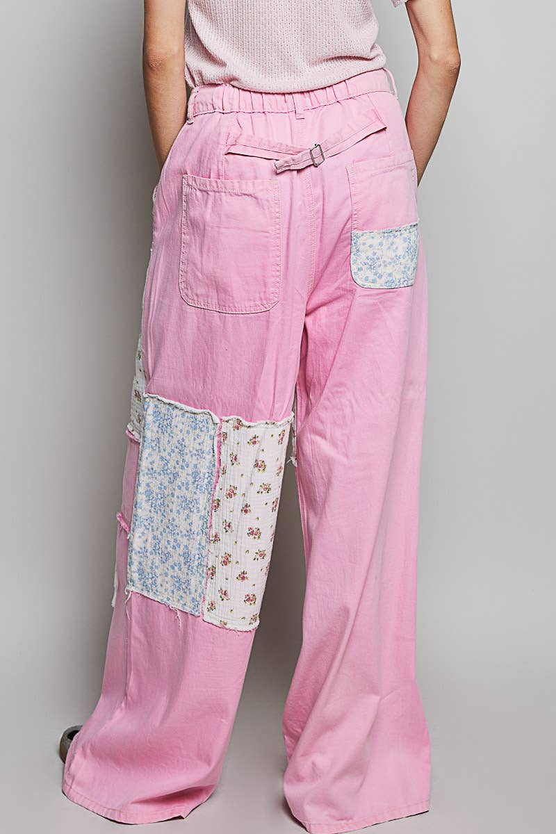 Patchwork Detail Denim Straight Fit Pants
