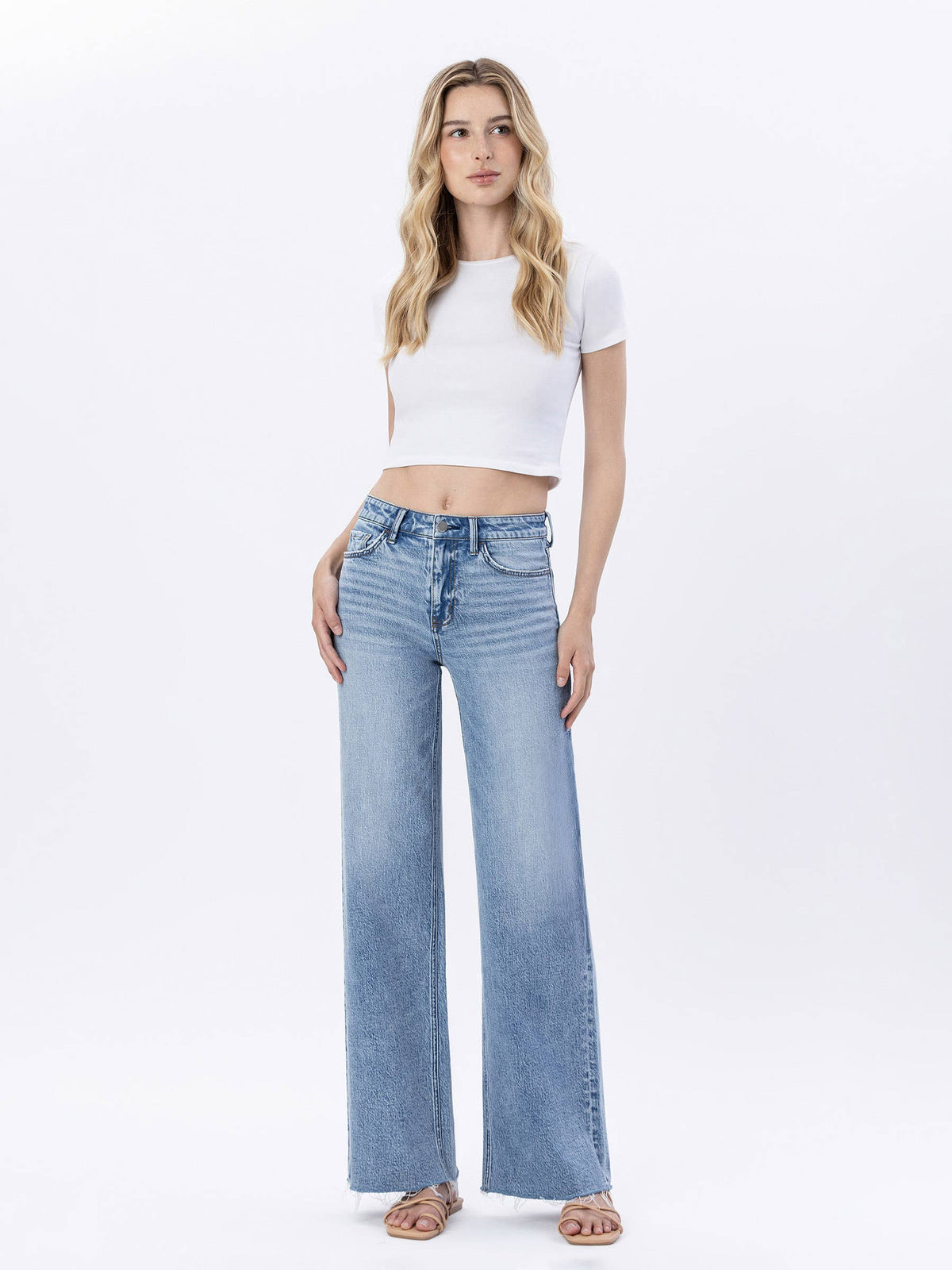 HIGH RISE RAW HEM WIDE JEANS F6320