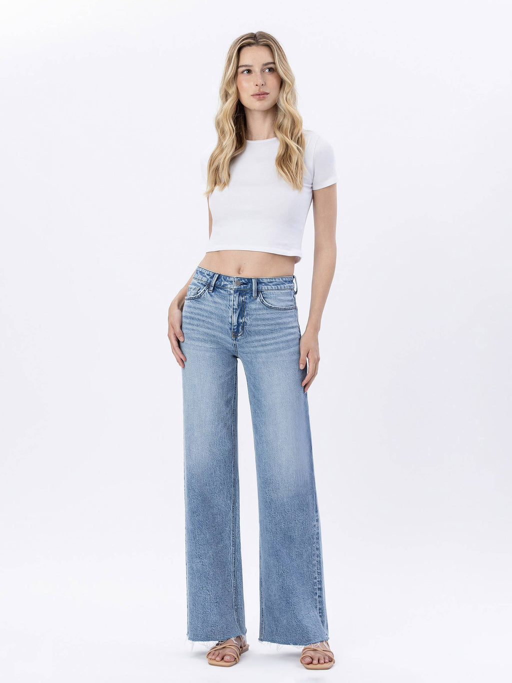 HIGH RISE RAW HEM WIDE JEANS F6320