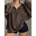 Leopard Print Oversized Quarter Zip Pullover Sweatshirt