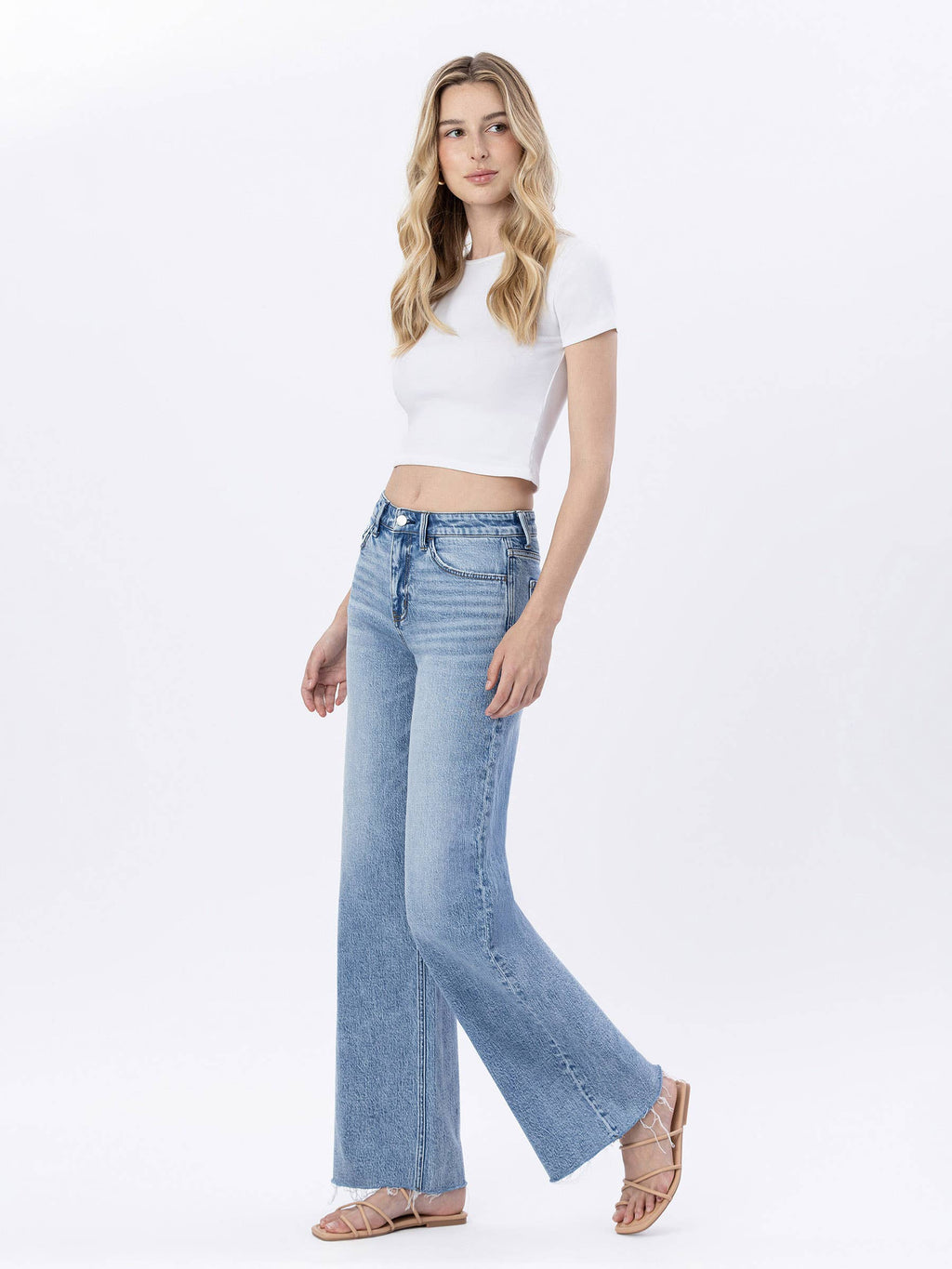 HIGH RISE RAW HEM WIDE JEANS F6320