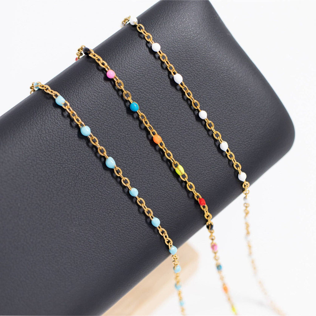 18K Gold PVD Stainless Steel White Confetti Chain Necklace: Stainless / 16+2"