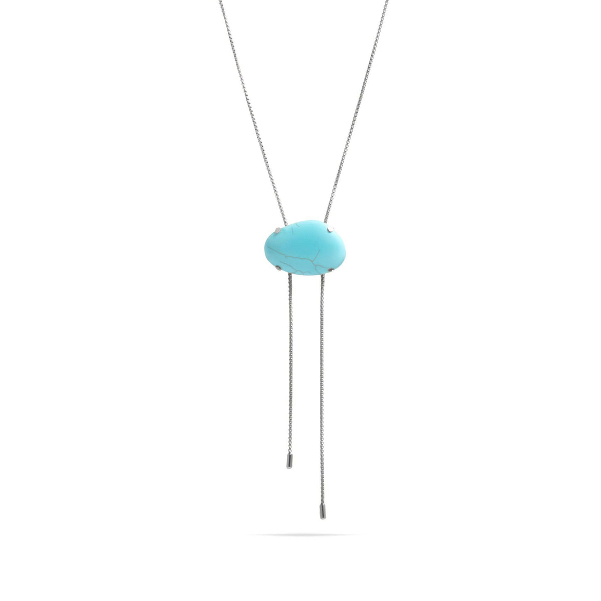18K Gold PVD Stainless Steel Turquoise Charm Bolo Necklace: Stainless