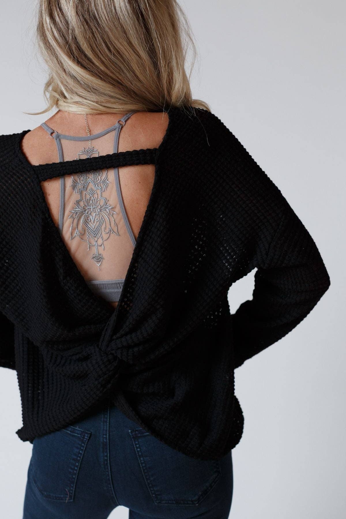 Flattering Open Back Thermal Knit Top