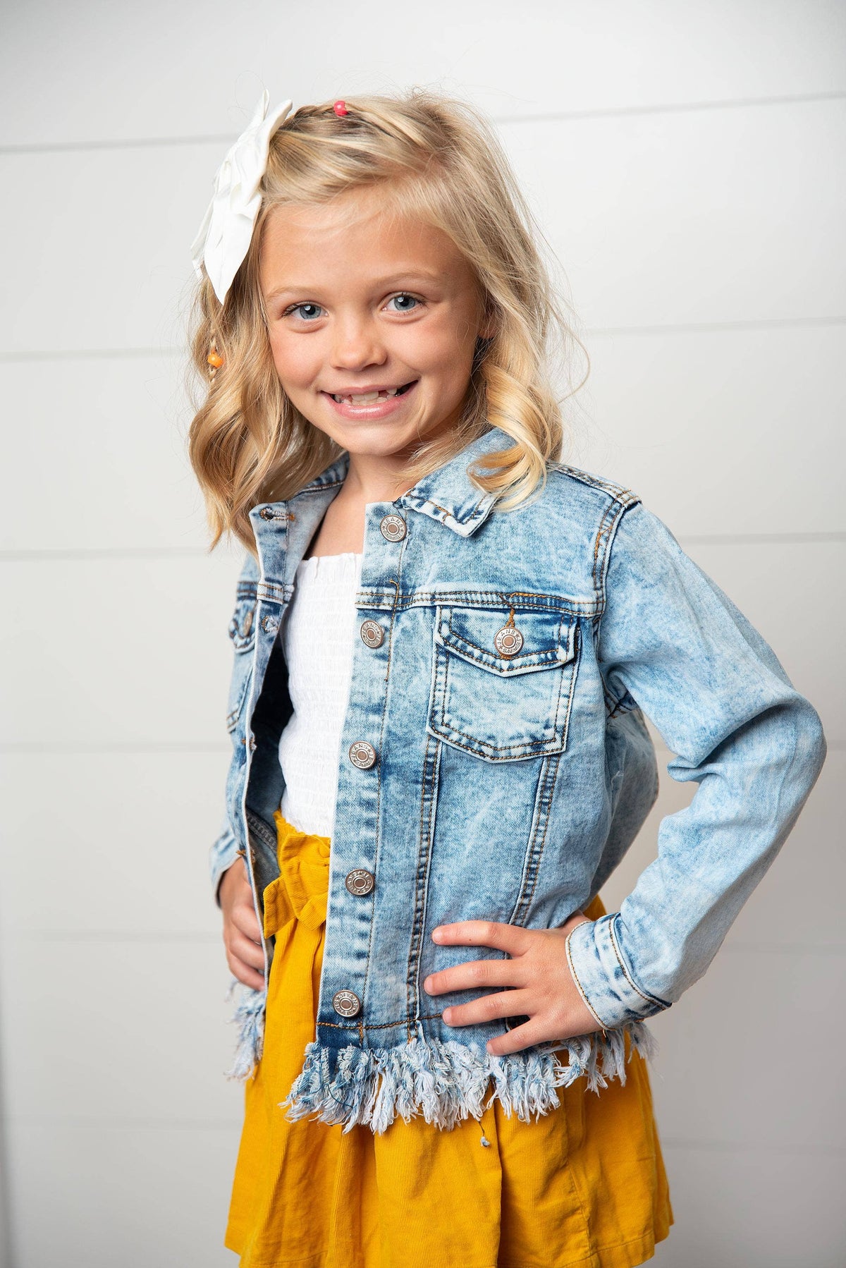 Kids Faded Denim Fringe Winter Button Jacket