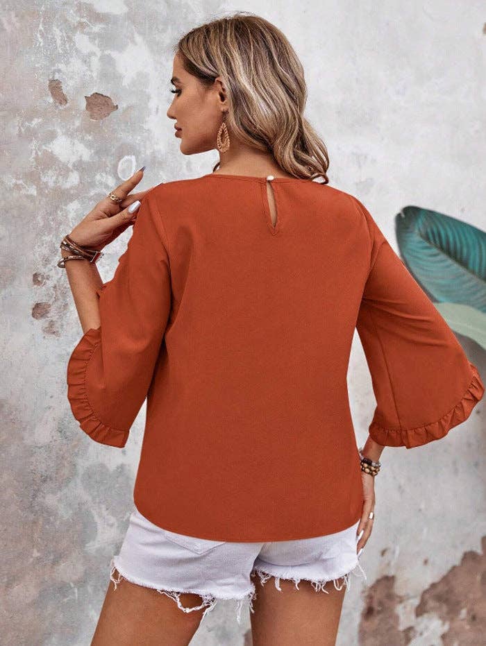Summer Ruffle Loose Fit Sleeve Shirt - 95%+ Polyester