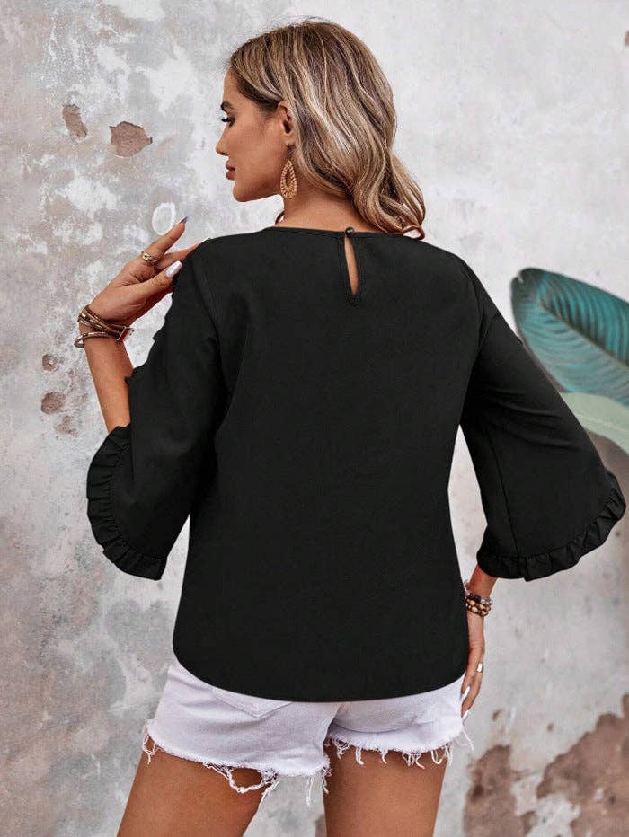 Summer Ruffle Loose Fit Sleeve Shirt - 95%+ Polyester
