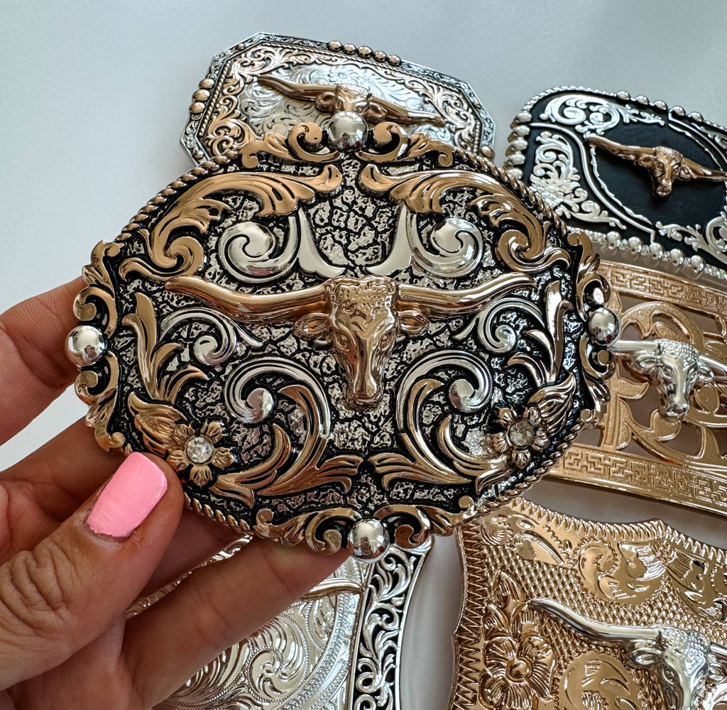 Western Longhorn Steer Metal Belt Buckle: 1