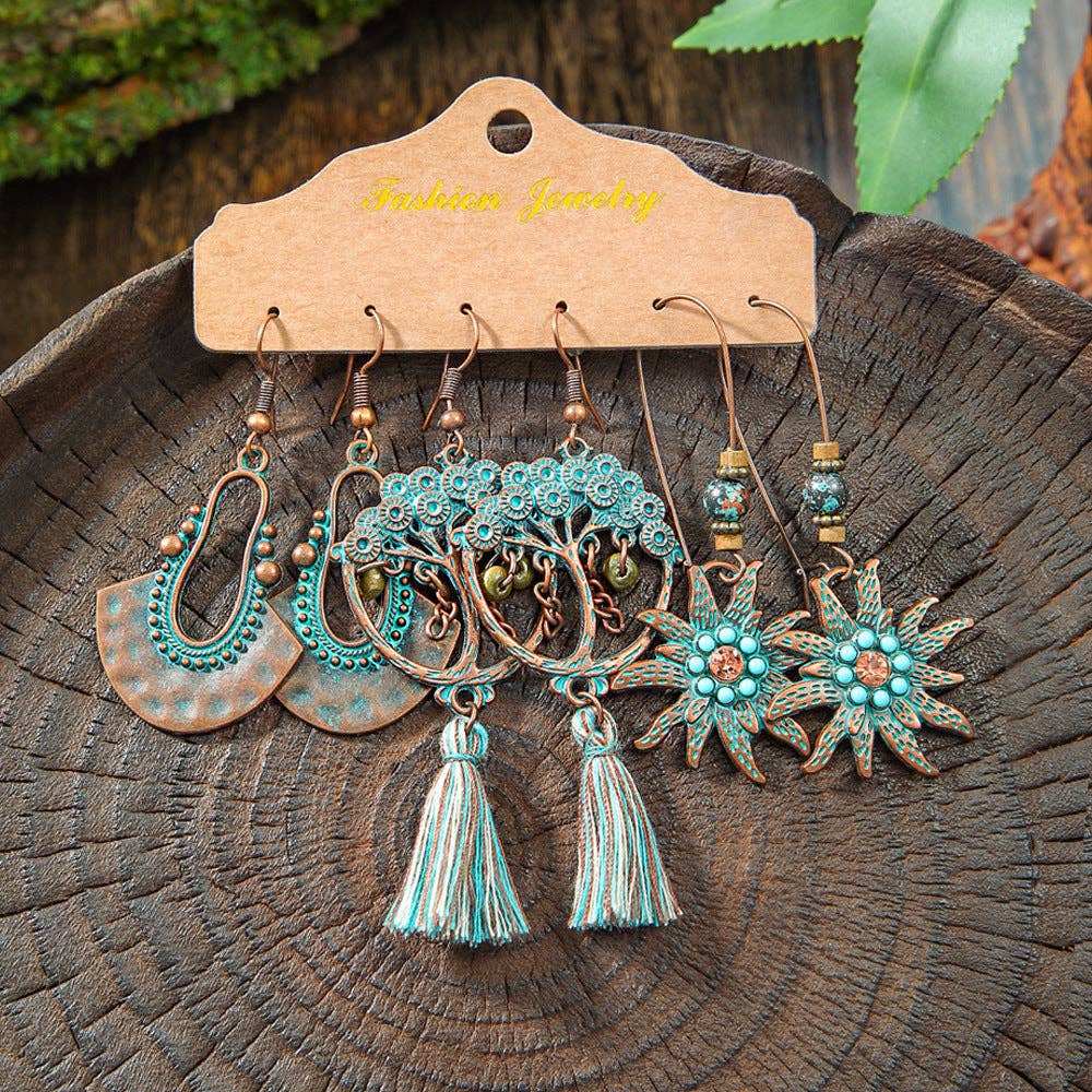 Boho Tassel Statement Earrings Jewelry Set: HQEF-1443
