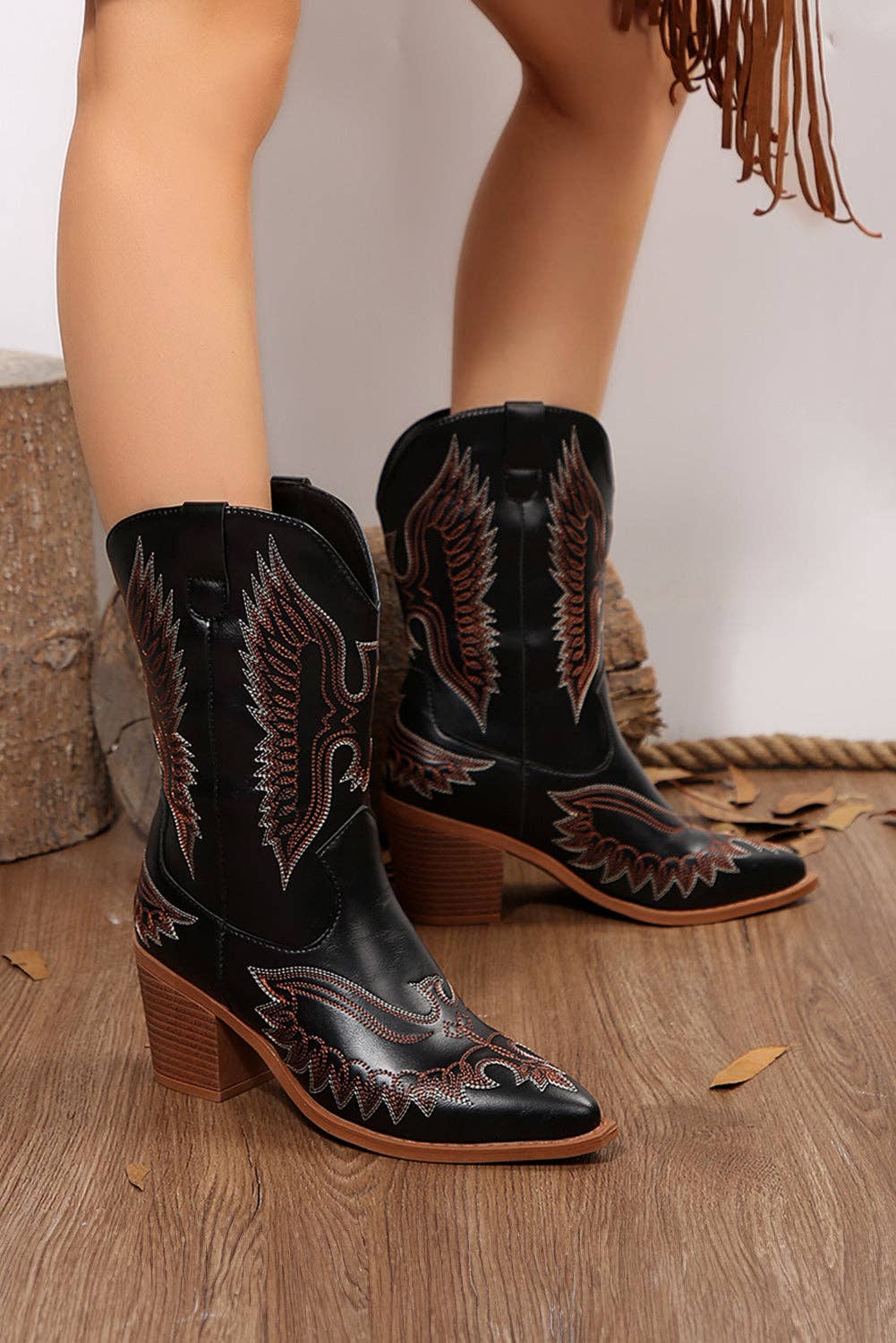 Mackenzie Western Eagle Embroidered Faux Leather Boots