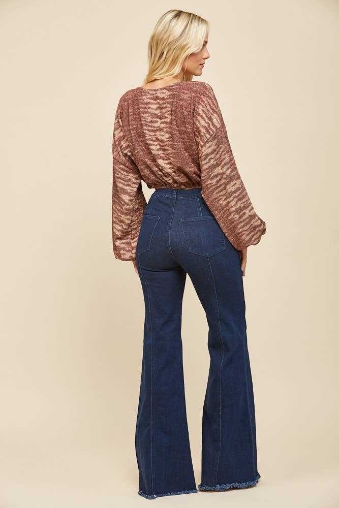 PRINTED CROPPED KNIT TOP BRONZE METALLIC 1485