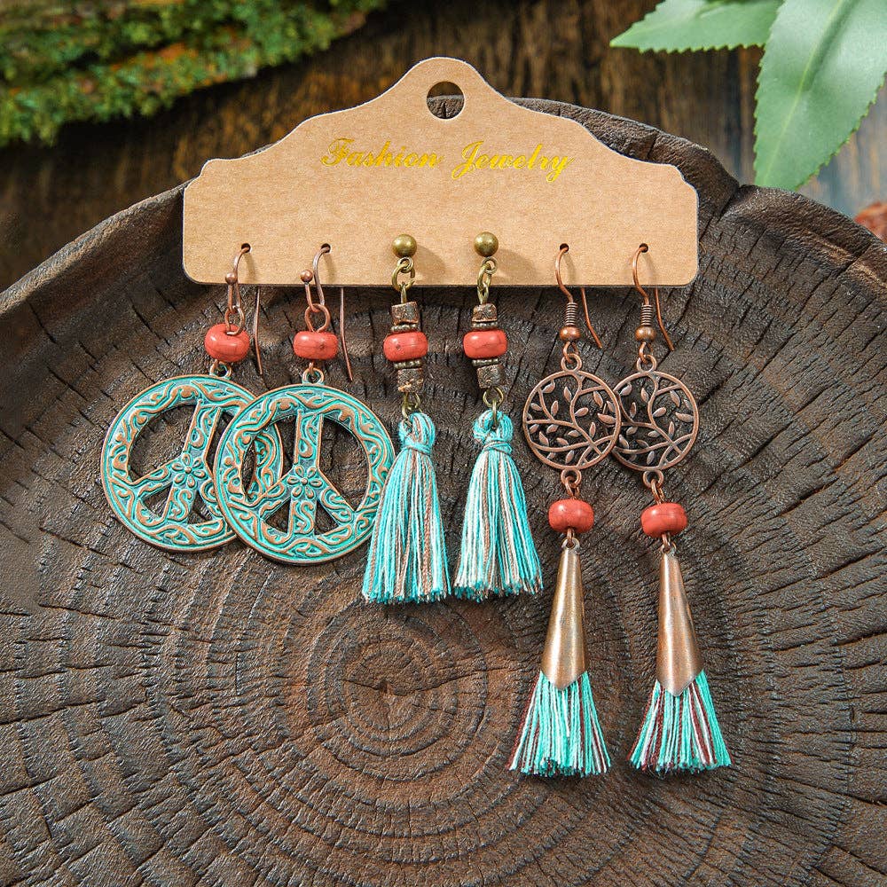 Boho Tassel Statement Earrings Jewelry Set: HQEF-1645