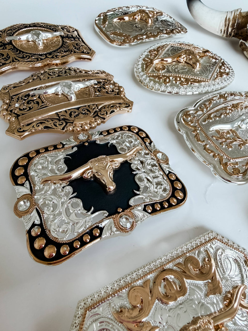Western Longhorn Steer Metal Belt Buckle: 1