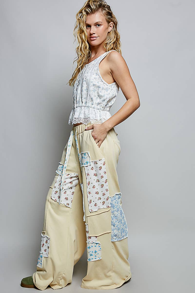 Patchwork Detail Denim Straight Fit Pants
