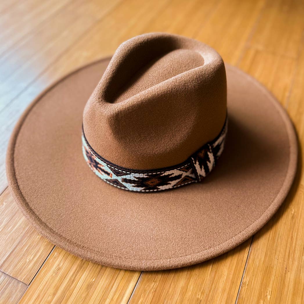 Camel Boho Fedora Hat – Western Aztec Styling Accessory: Camel / One Size