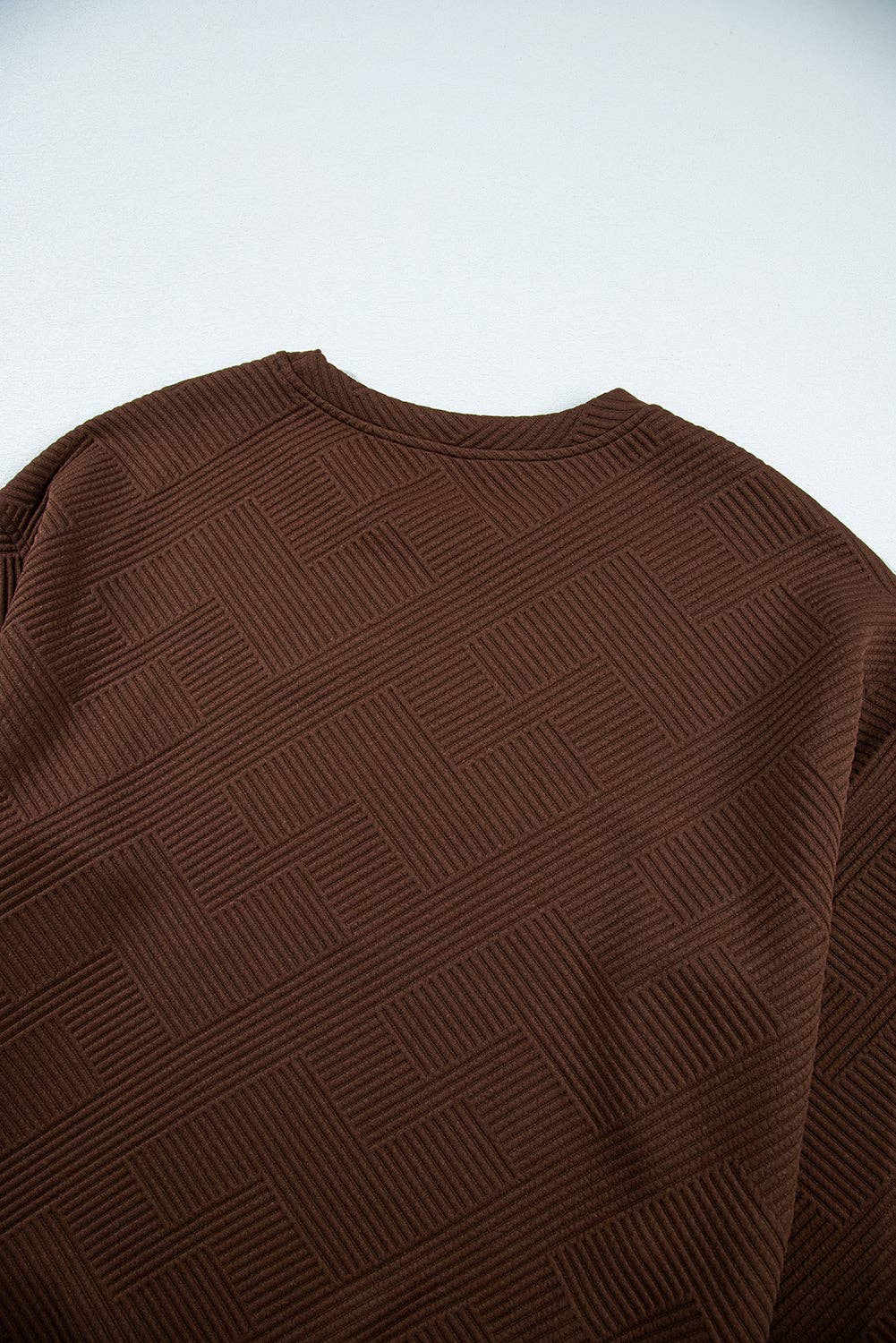 Textured Round Neck Drop Shoulder Pullover Sweatshirt - 97%Polyester+3%Elastane