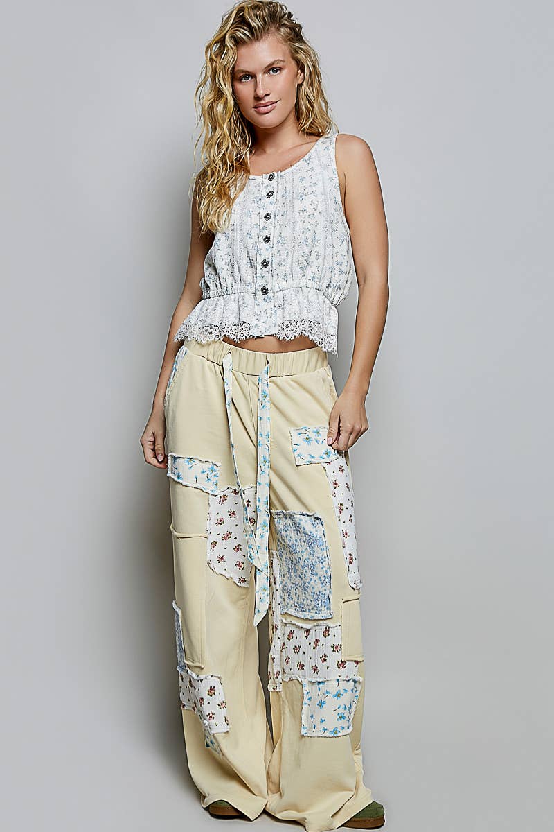 Patchwork Detail Denim Straight Fit Pants