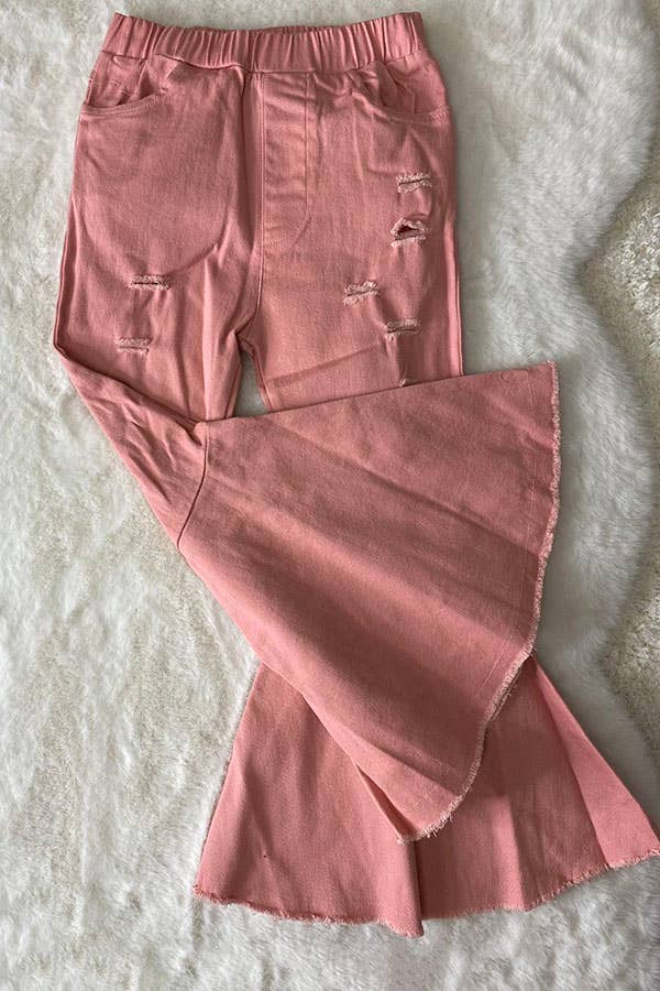 Girls Distressed Pink Bell Bottoms Jeans