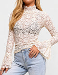Ladies See Sheer Lace Blouse Layring Top SKT41019