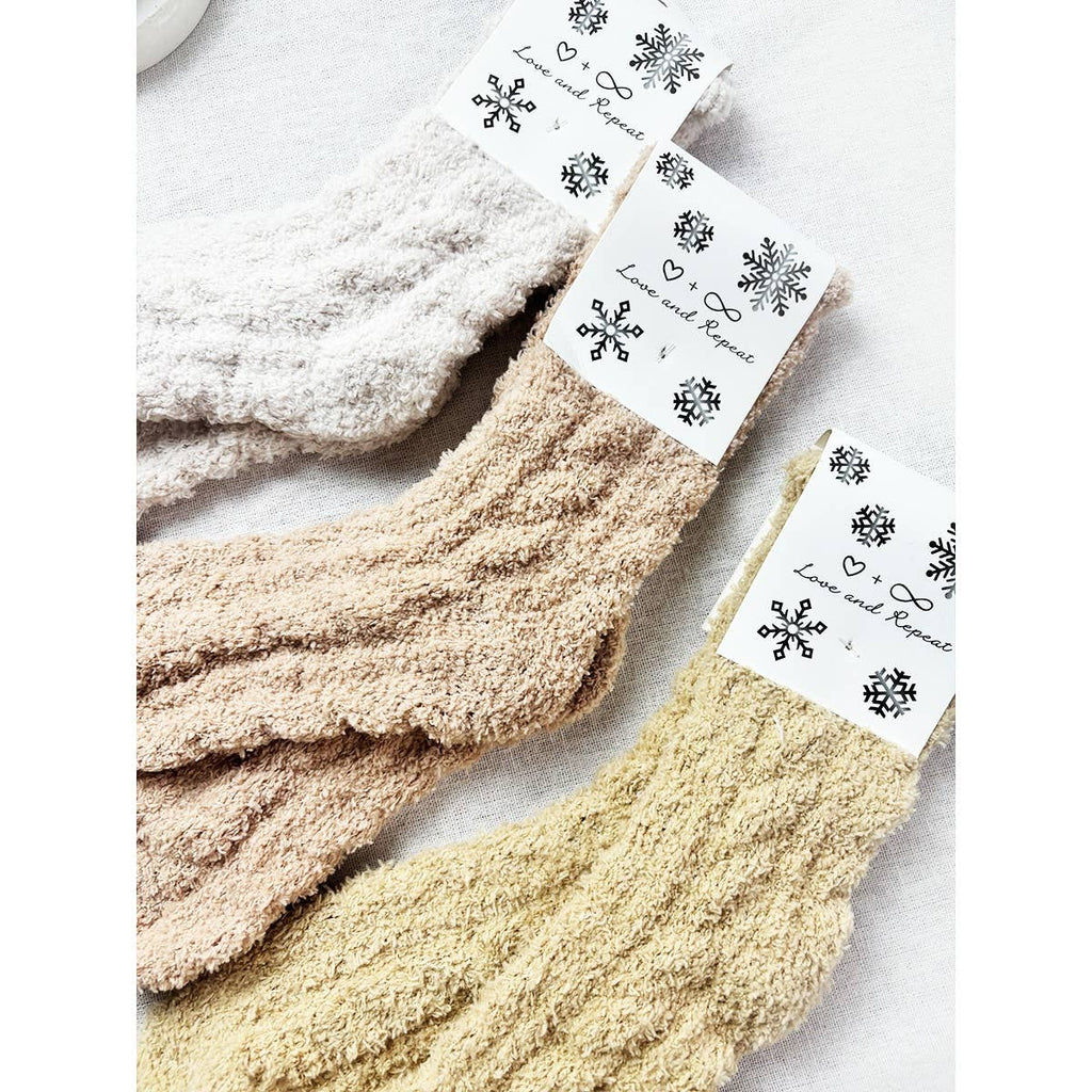 Neutral Tone Solid Cable Pattern Cozy Socks: MIX COLOR / ONE(12)