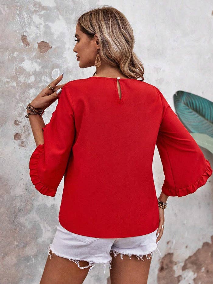 Summer Ruffle Loose Fit Sleeve Shirt - 95%+ Polyester