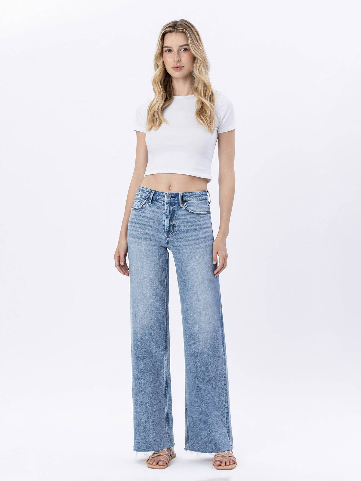 HIGH RISE RAW HEM WIDE JEANS F6320