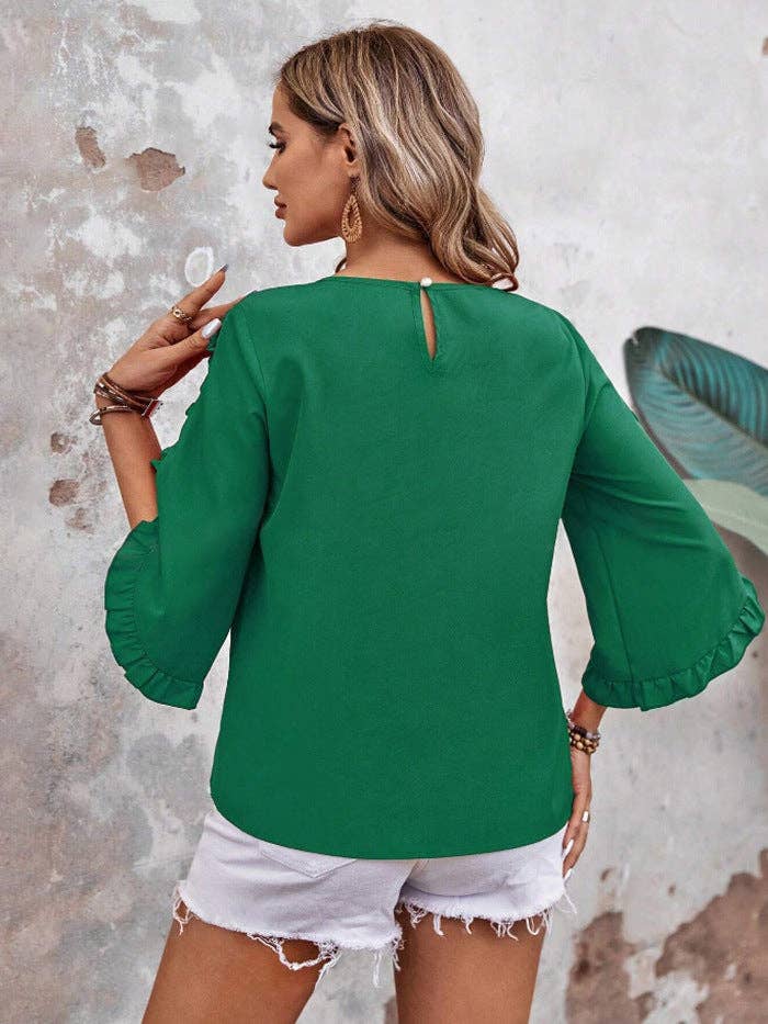Summer Ruffle Loose Fit Sleeve Shirt - 95%+ Polyester