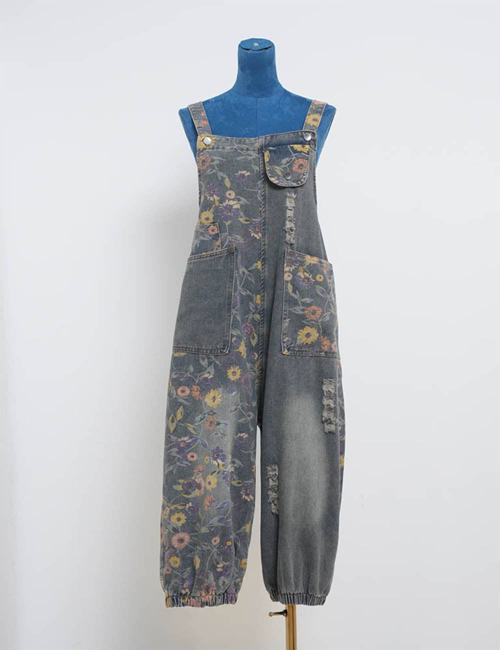 Ladies Boho Hippies Floral Sleeveless Baggy Harem Jumpsuit